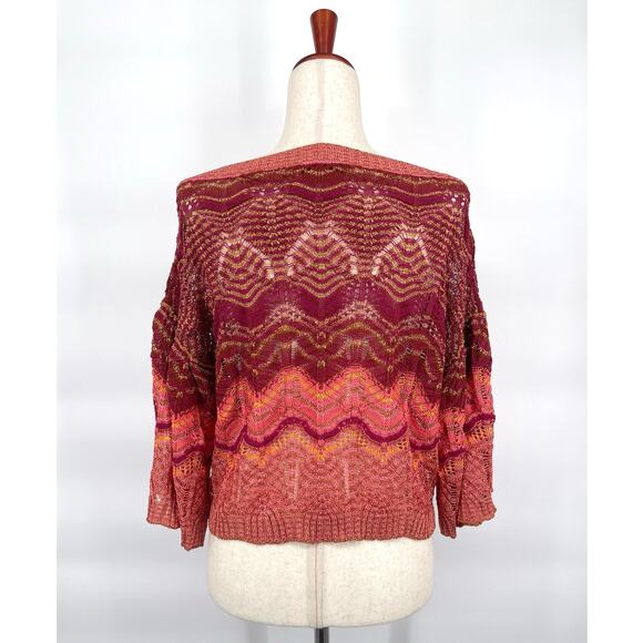 MISSONI Metallic Crochet Chevron Stripe Bell-Sleeve Sweater/Top Size M (est) - Picture 4 of 9